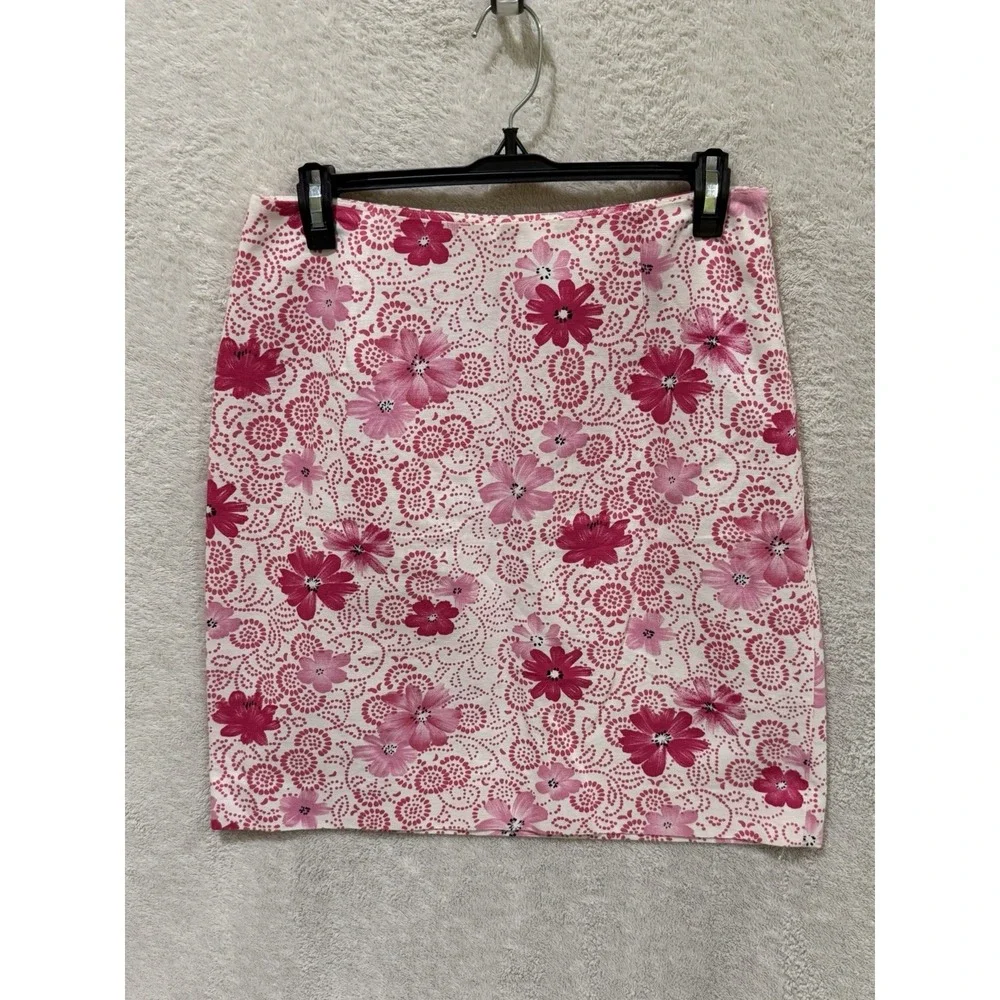 Ann‎ Taylor Skirt Size 6 Floral Print Straight Pencil Career Pink White